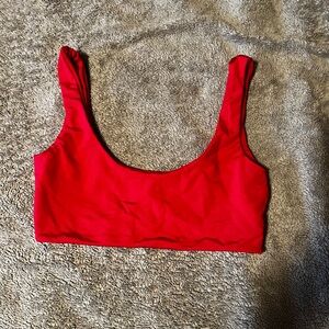 Red Scoop Neck Cropped Bikini Top
